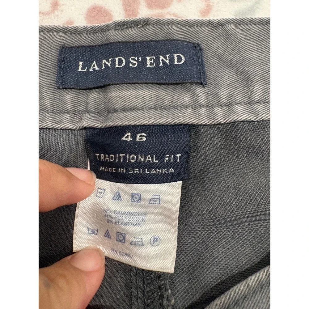 Lands End Mens 46 Traditional Fit Chino Pants Gray Straight Leg Stretch Cotton